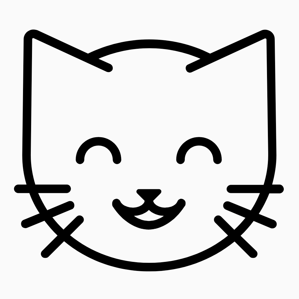 Line drawing of a smiling cat's face.